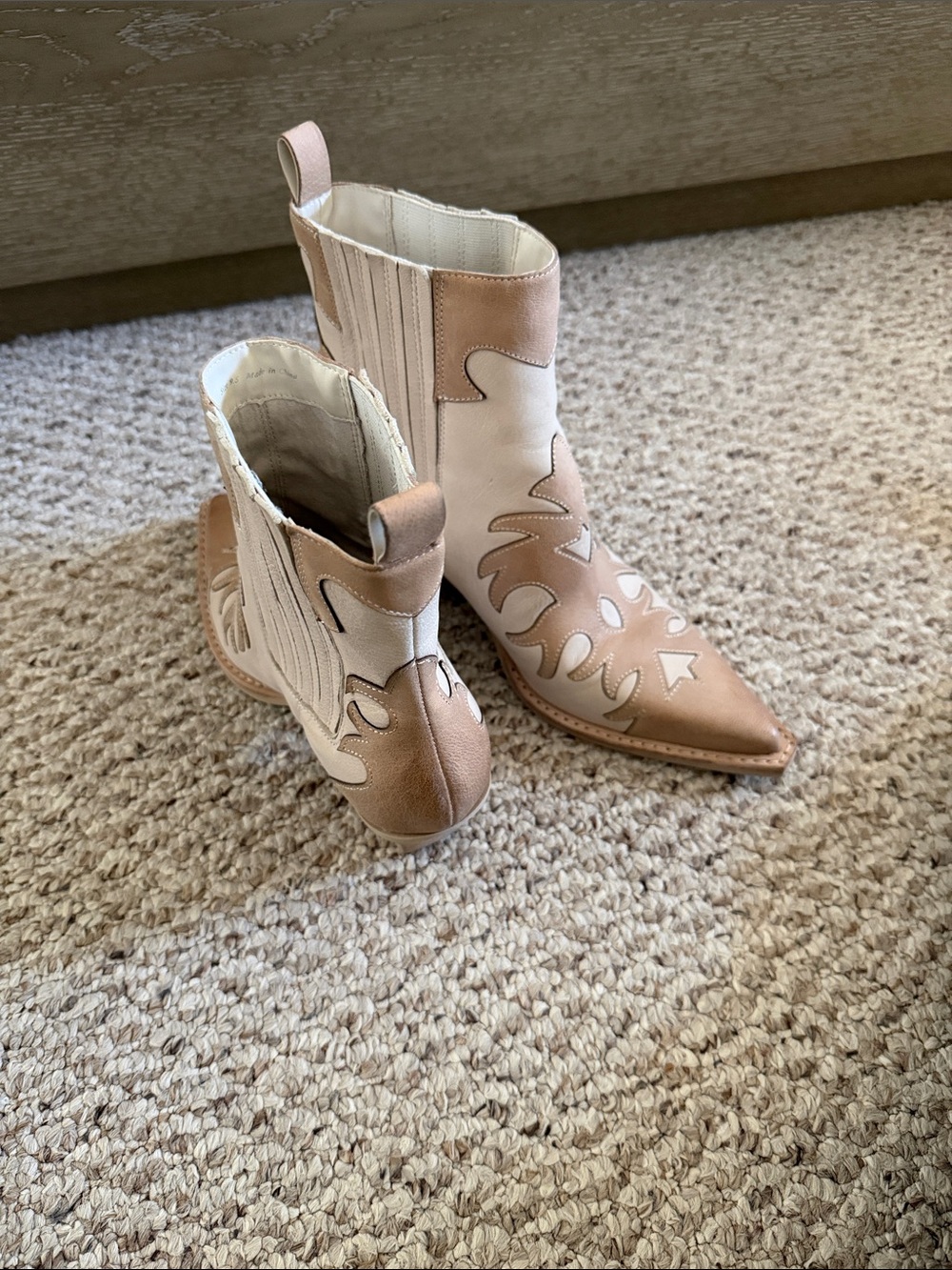 Dolce Vita Cream and Tan Western Chevron Ankle Boots